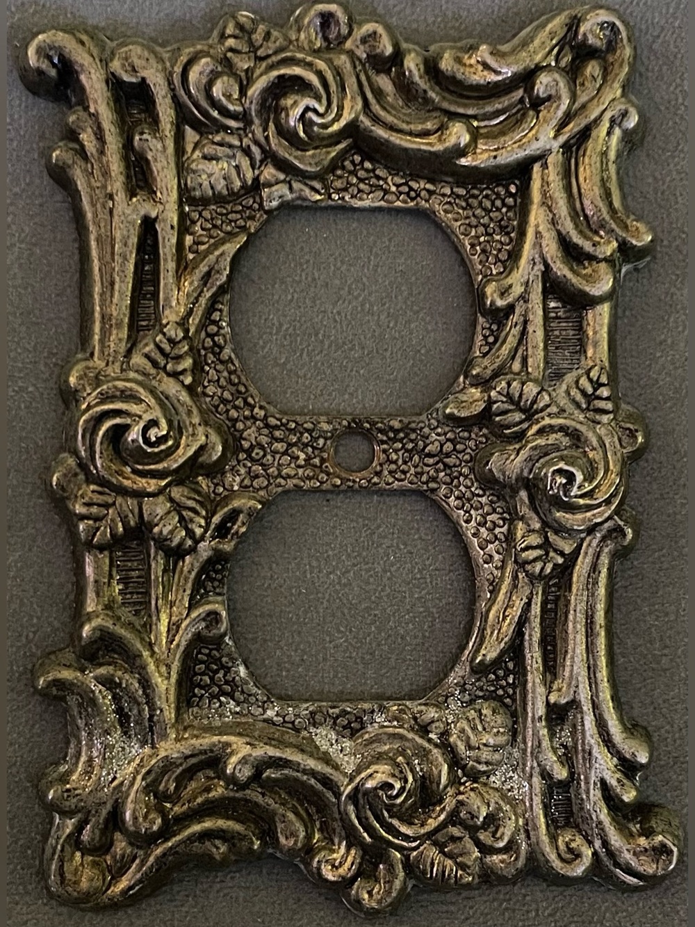 AT & HC Decorative Outlet Cover Cast Metal Brass 1960s-1970s